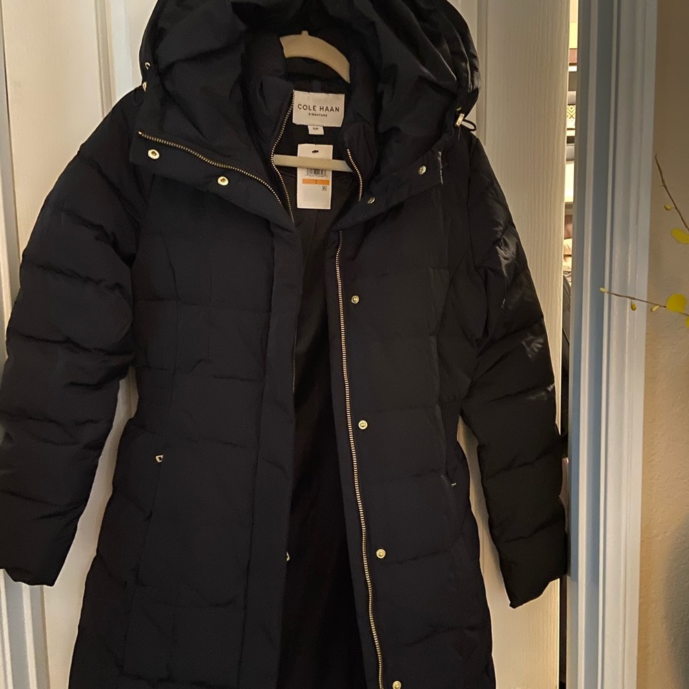 COLE HAAN HOODED DOWN & FEATHER JACKET